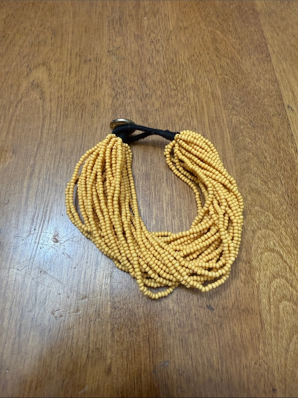 Mustard Yellow Multi-Strand Seed Bead Necklace with Button Closure 7”